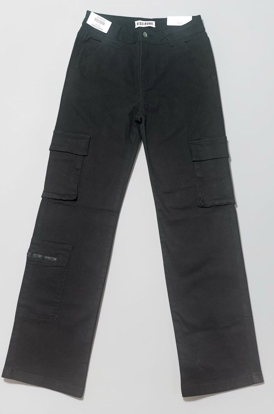 Disclosure Cargo Pants Womens 7/28 Black High Rise Straight Leg Utility NWT